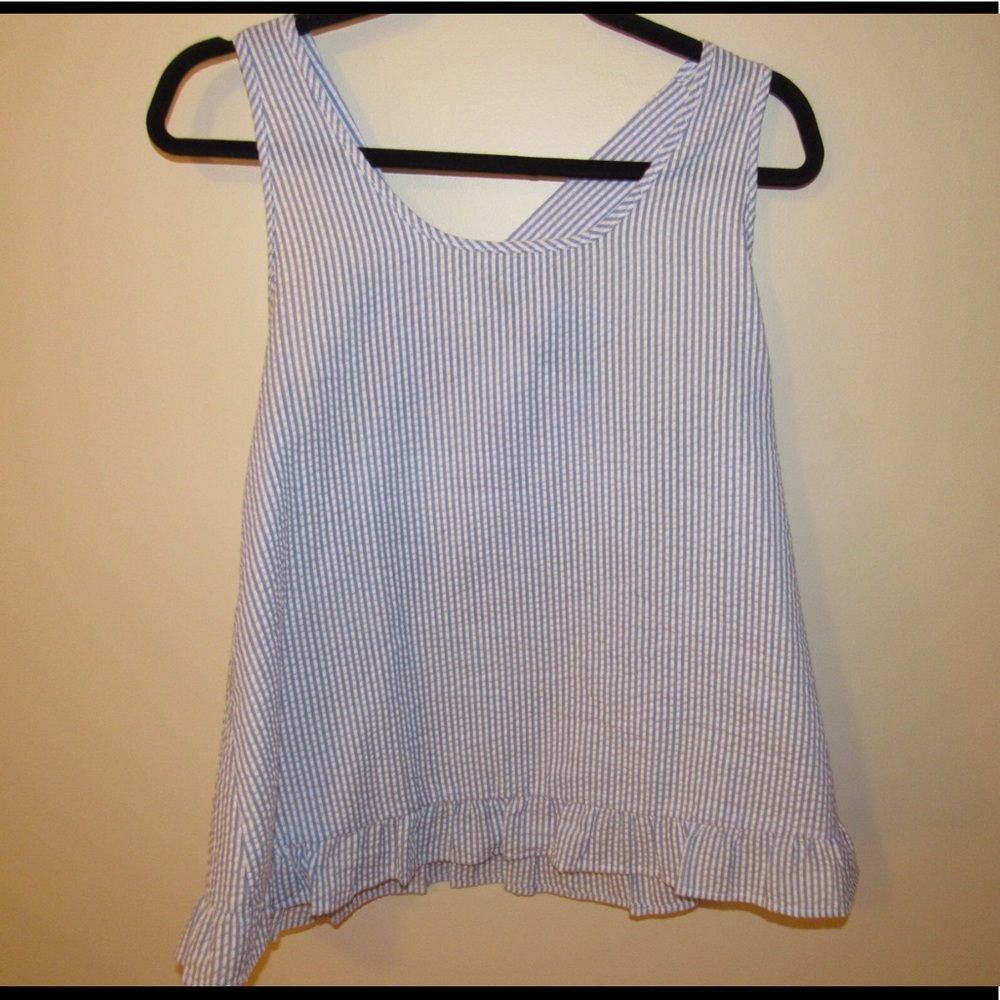 Seersucker tank top with bow tied back!